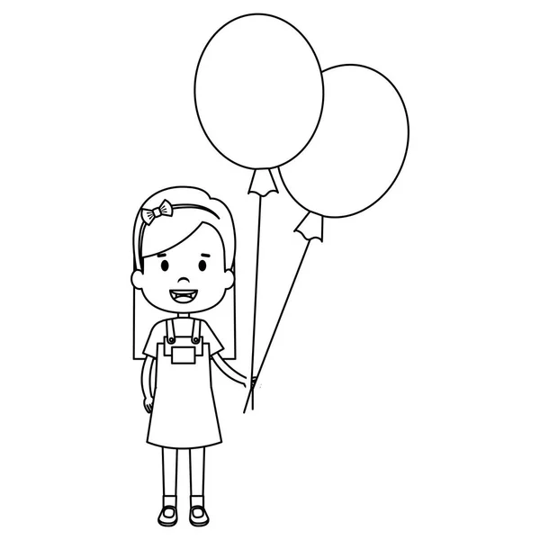 Ευτυχισμένο μικρό κορίτσι με μπαλόνια χαρακτήρα αέρα — Διανυσματικό Αρχείο