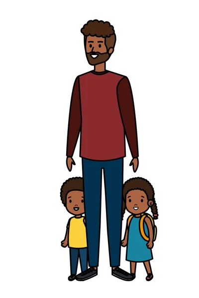 Afro father with daughter and son characters — Stock Vector