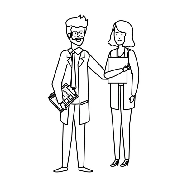 Couple de professionnels médecins avatars personnages — Image vectorielle