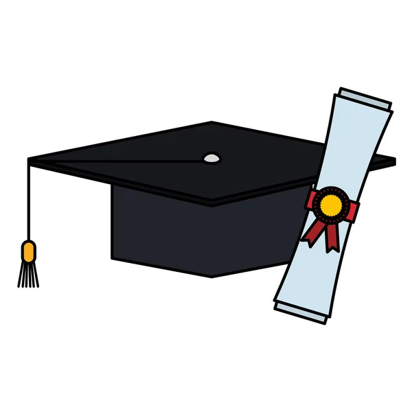 Sombrero de graduación con diploma — Vector de stock