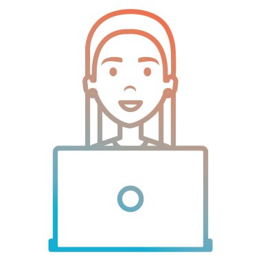 Laptop avatar karakter ile güzel bir kadın