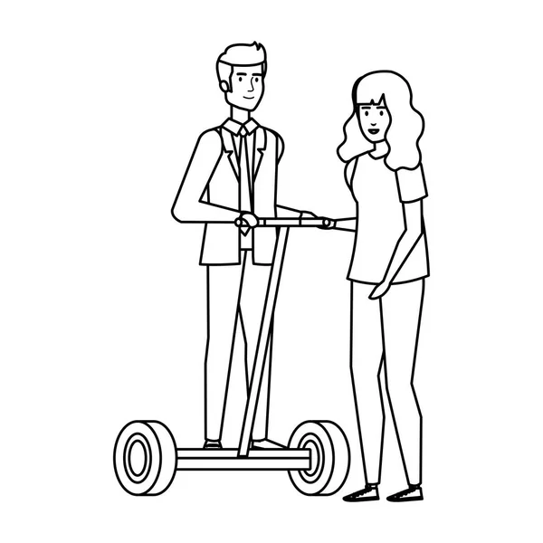 Young couple in folding e-scooter — Stock Vector