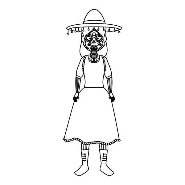 Femme mexica avec costume catrina — Image vectorielle