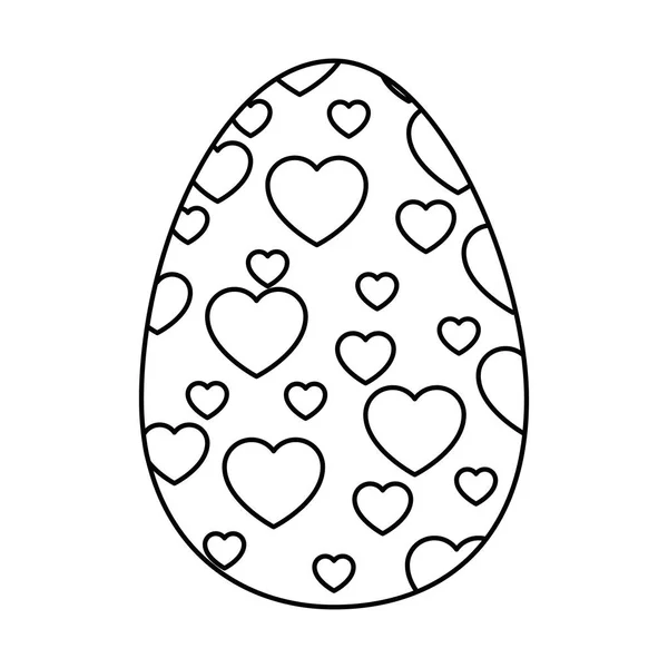 Huevo de Pascua pintado con icono de celebración de corazones — Vector de stock