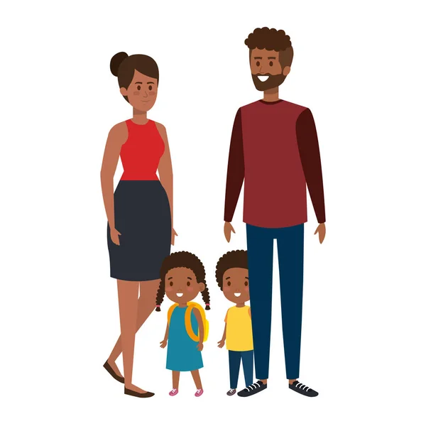 Afro föräldrar par med dotter och son tecken — Stock vektor