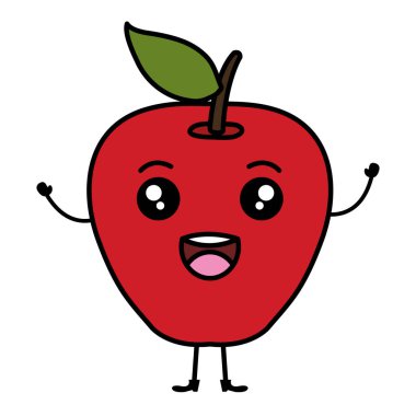 elma taze meyve kawaii karakteri