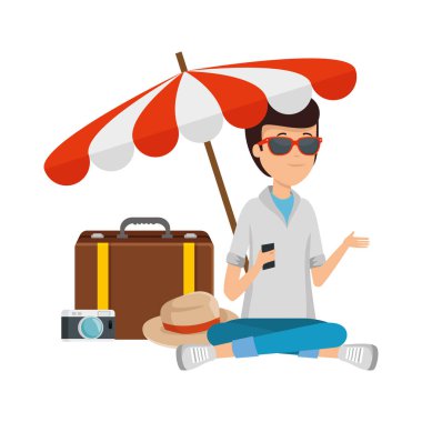 bavul ve şemsiye ile turist adam