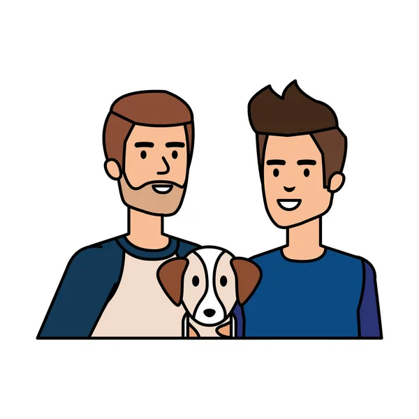 Mladí a příležitostné pár mužů s psa — Stockový vektor
