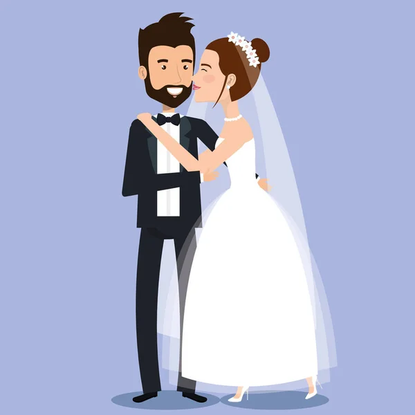 Mooie jonge bruid en bruidegom paar hand in hand op trouwdag — Stockvector