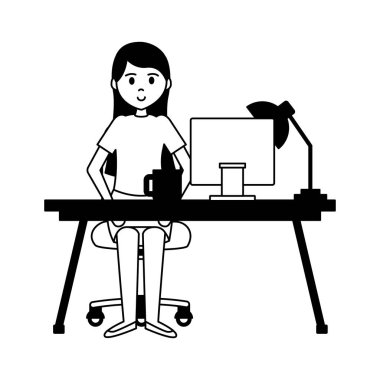 woman sitting working office