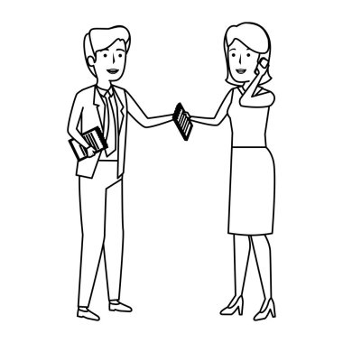 iş çift smartphone avatarlar karakter ile