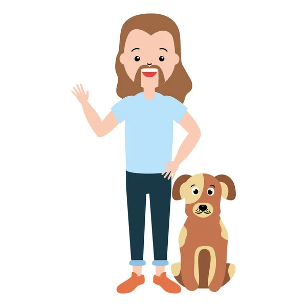 Hipster man en hond huisdier — Stockvector