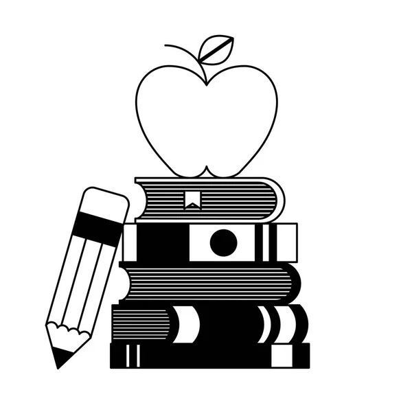 Libros escolares lápiz de manzana — Vector de stock