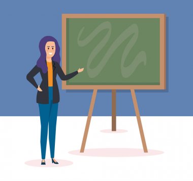 Kutlama için tahtası olan kadın öğretmen.