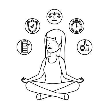 set simgeleri ile yoga yapan güzel kadın