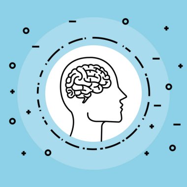 siluet adam kafası içinde beyin ile etiket