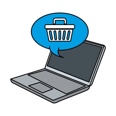 laptop ile konuşma balonu ve alışveriş sepeti