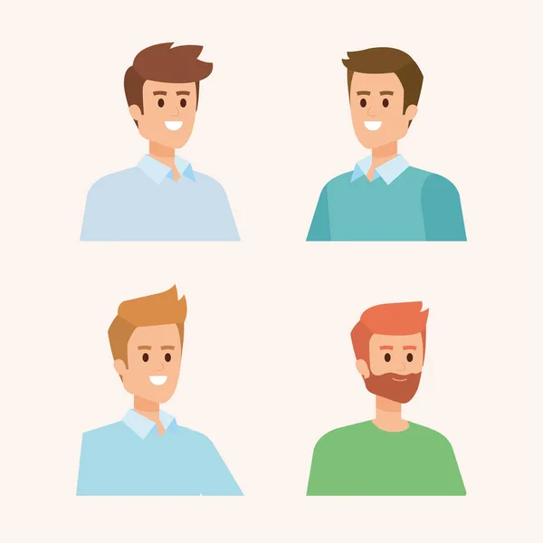 Set of happy men head with hairstyle and casual clothes — Stock Vector