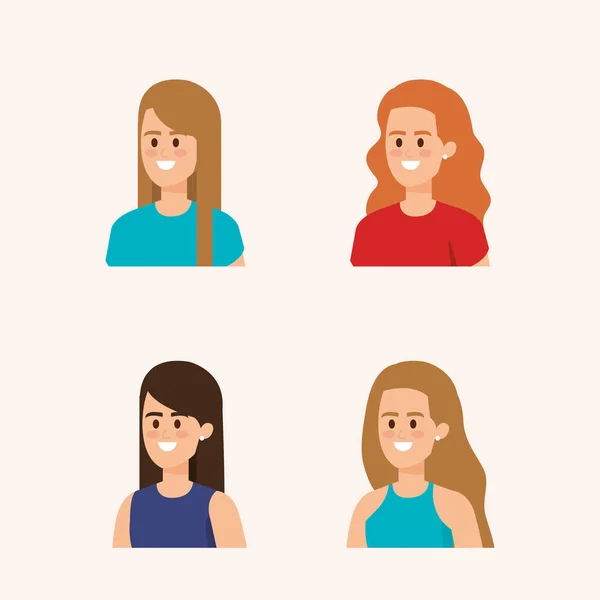 Set of happy women head with hairstyle and casual clothes — Stock Vector