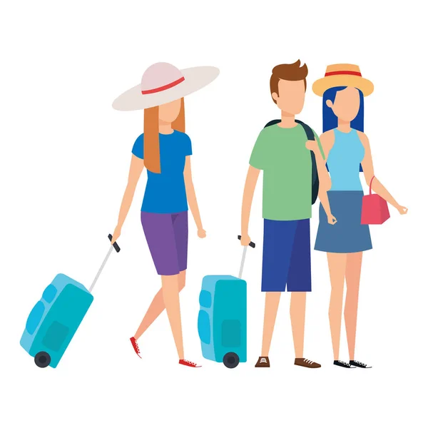 Jovens com malas de viagem —  Vetores de Stock