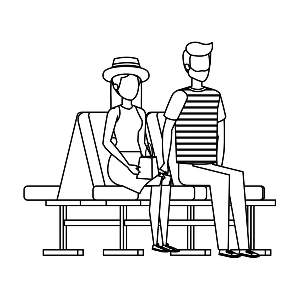 Молодая пара с чемоданом в аэропорту — стоковый вектор