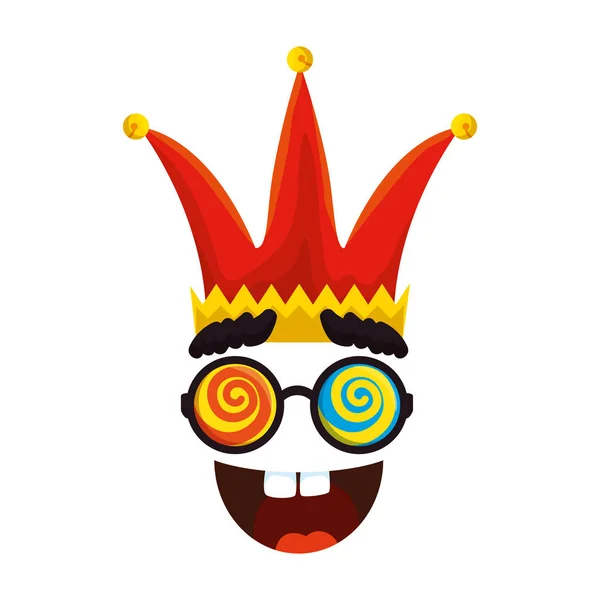 Kapelusz Jester z okularami i uśmiech głupcy ikona dzień — Wektor stockowy