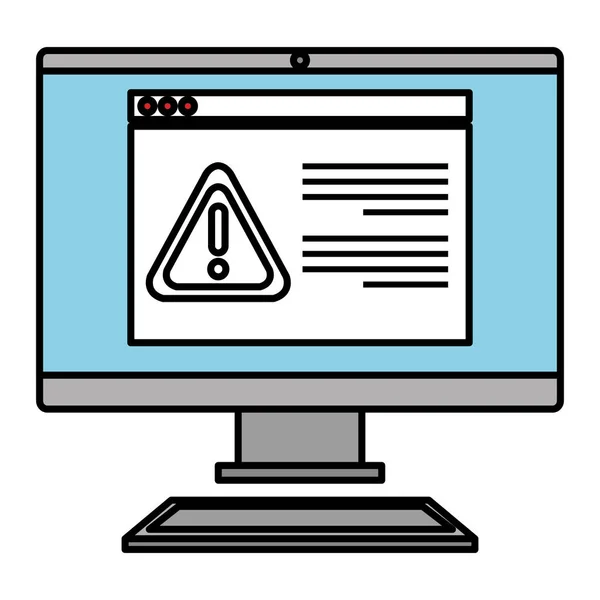 Desktopcomputer met waarschuwings sjabloon — Stockvector