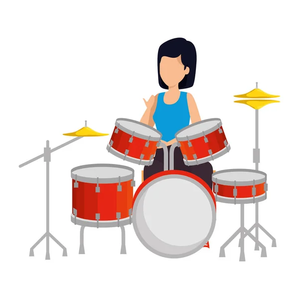 Frau spielt Akku-Schlagzeug — Stockvektor