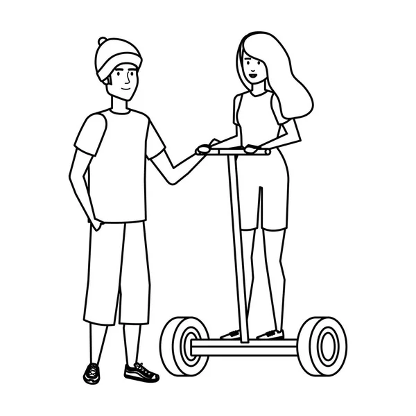 Mladý pár v skládací e-scooter — Stockový vektor