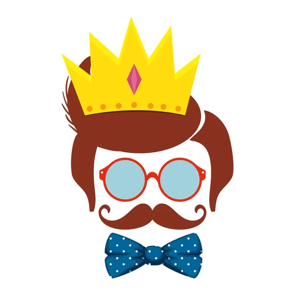 Sunglasses and mustache with bowtie and crown hipster style — Stock Vector