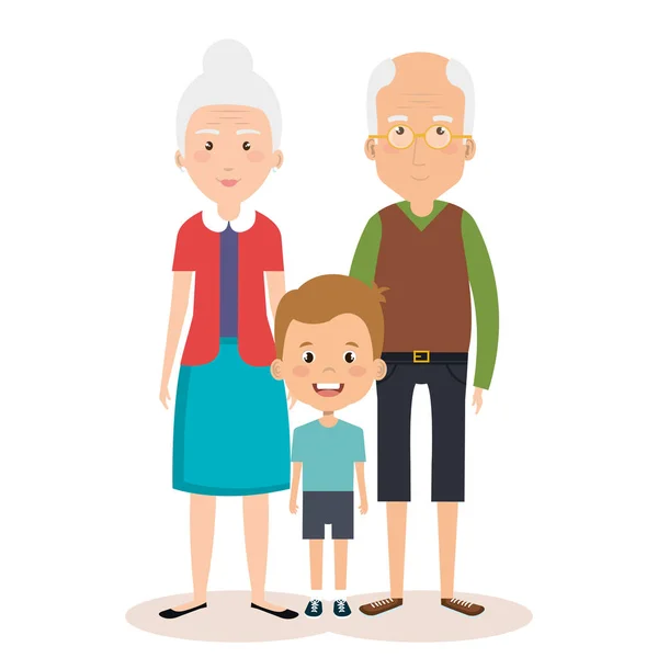 Grootouders paar met kleinzoon Avatars personages — Stockvector
