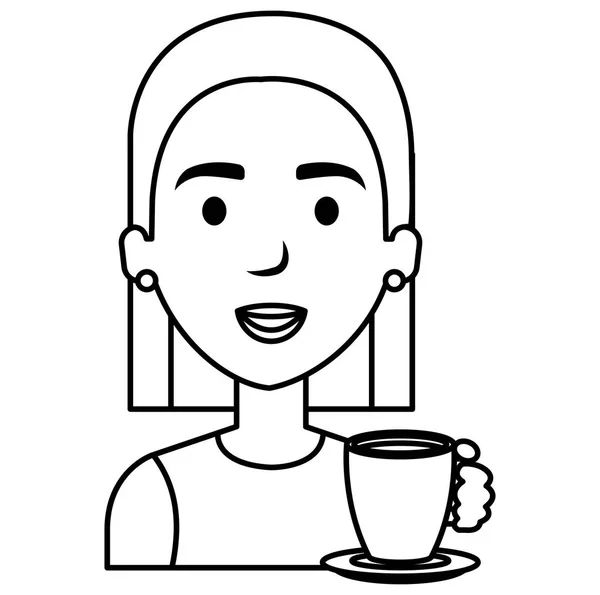 Hermosa mujer con taza de café carácter avatar — Vector de stock