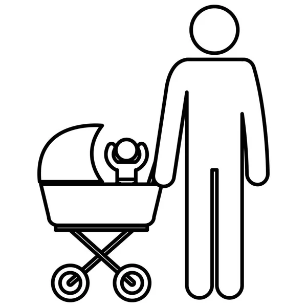 Figure father with baby in cart avatars — Stock Vector