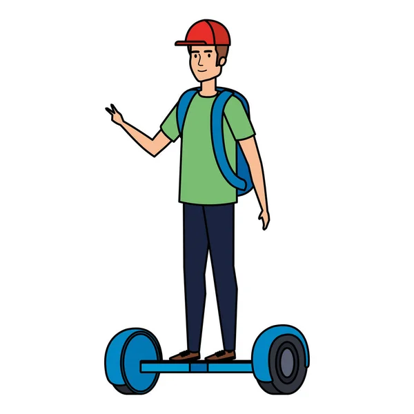 Jonge man in elektrische hoverboard — Stockvector
