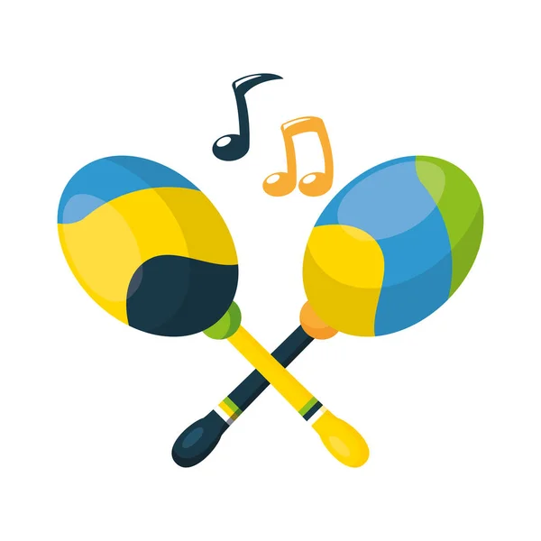 Maracas nota carnaval brasileño musical — Vector de stock