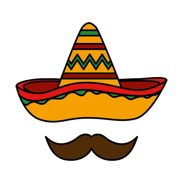 Mariachi sombrero mexicano con bigote — Vector de stock