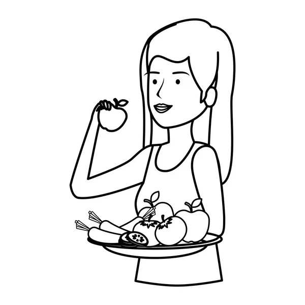 Красивая женщина питается здоровой пищей — стоковый вектор