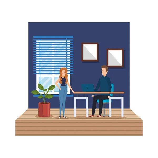 Pareja de negocios en el lugar de trabajo — Vector de stock