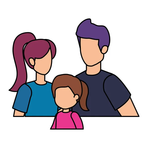 Couple de parents avec des personnages fille — Image vectorielle