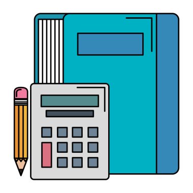 kitap okul hesap makinesi ve kalem