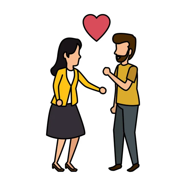 Jeune couple avec coeur amour — Image vectorielle