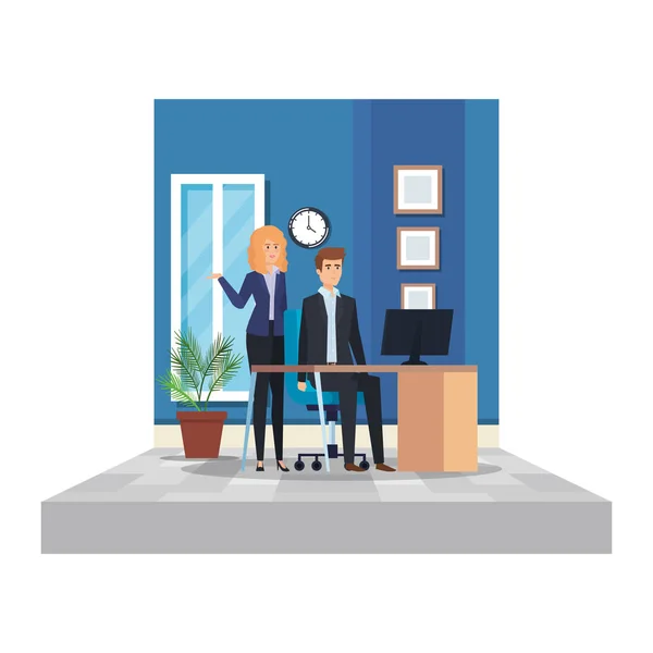 Business couple in the office scene — Stock Vector