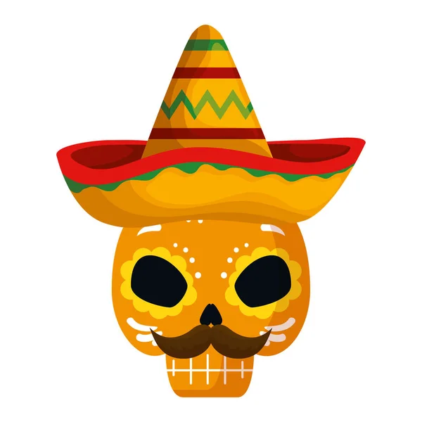 Máscara de muerte con sombrero mexicano — Vector de stock