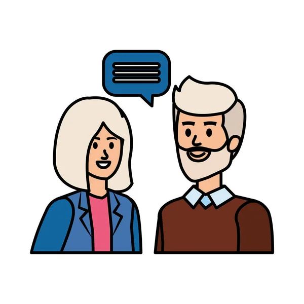 Lindo abuelos pareja con el habla burbuja — Vector de stock