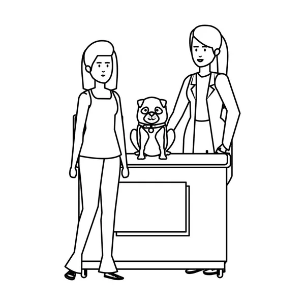 Vrouw met hond in het Bureau voor veterinaire — Stockvector
