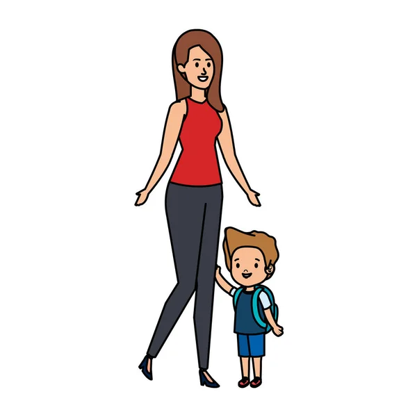 Νεαρή μητέρα με μικρό γιο χαρακτήρες — Διανυσματικό Αρχείο