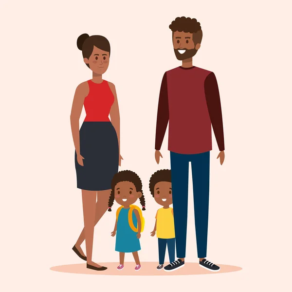 Lycklig kvinna och man med sin dotter och son — Stock vektor