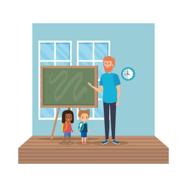 sınıfta okul çocukları ile öğretmen erkek