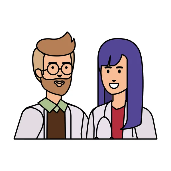 Couple de professionnels médecins avatars personnages — Image vectorielle