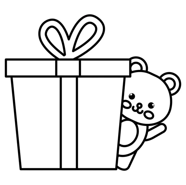 Giftbox present with bear kawaii character — Stock Vector